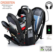 Load image into Gallery viewer, Crossten Swiss Multifunctional 17.3" Laptop Backpack sleeve case bag Waterproof USB Charge Port Schoolbag Hiking Travel bag